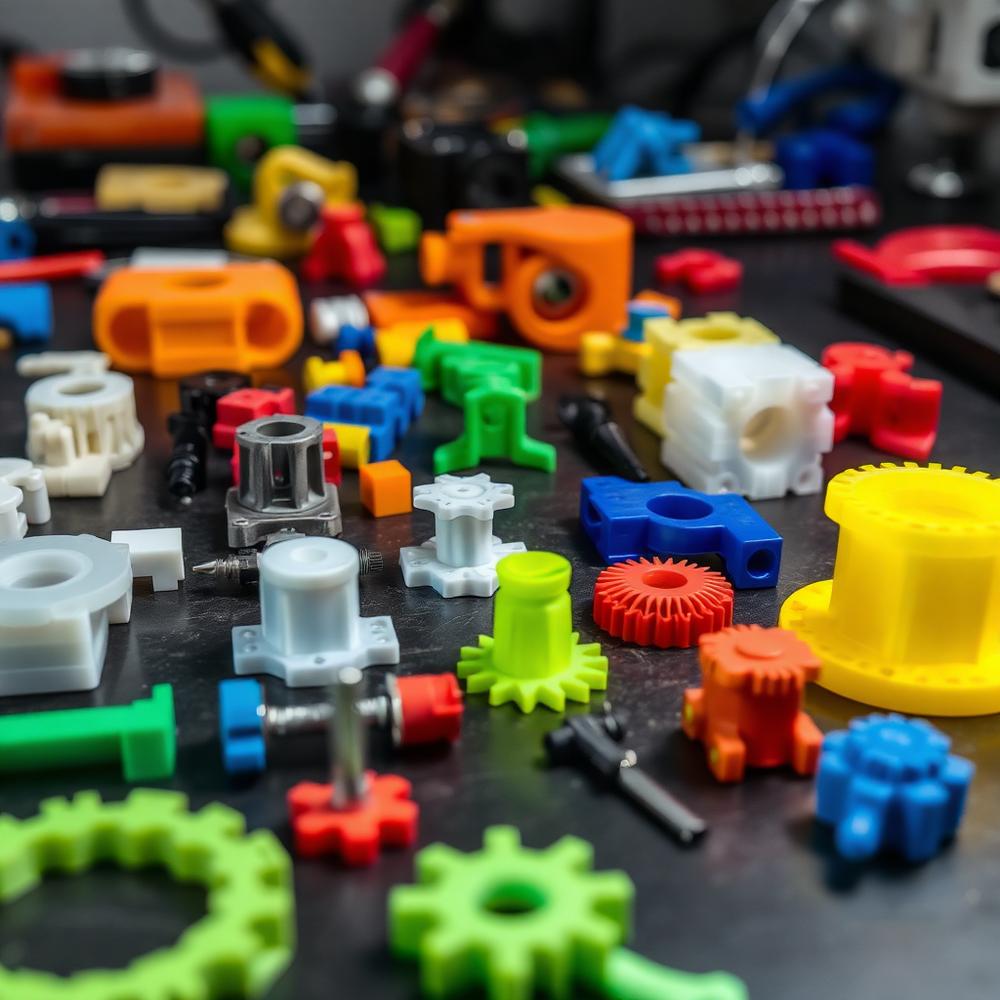 Piezas impresas en 3D sobre una mesa de trabajo